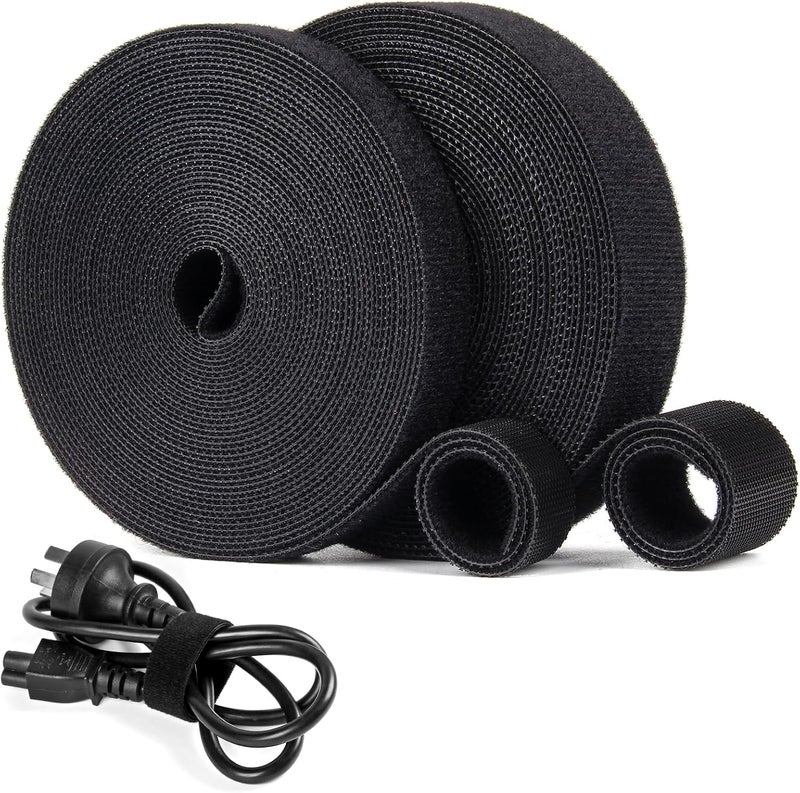 Oneleaf Fastening Cable Management Roll, Reusable Multi-Purpose Cords Management, Double Sided Hook and Loop Cable Ties Roll，Cut to Length Straps, Black Heavy Duty Wire Management - Image 1